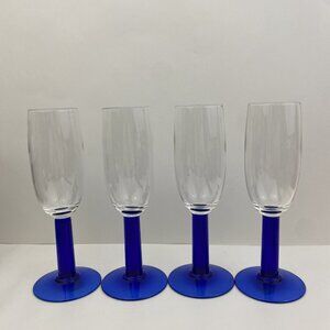 4  vintage Blue Stem Glasses 7oz 8" tall champagne wedding wine glasses